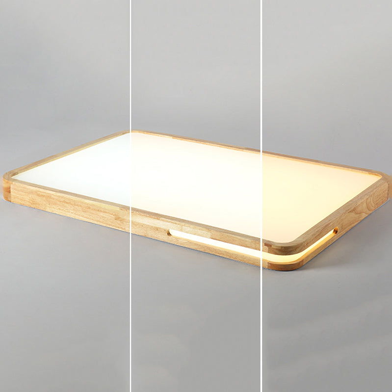 Modern Wood Flush Mount Geometric Shape Ceiling Lamp with Acrylic Shade for Living Room