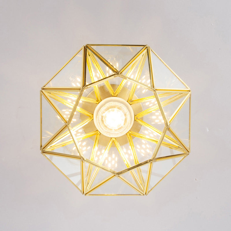 Gold Ceiling Mount Light 1-Light Ceiling Light with Glass Shade for Bedroom
