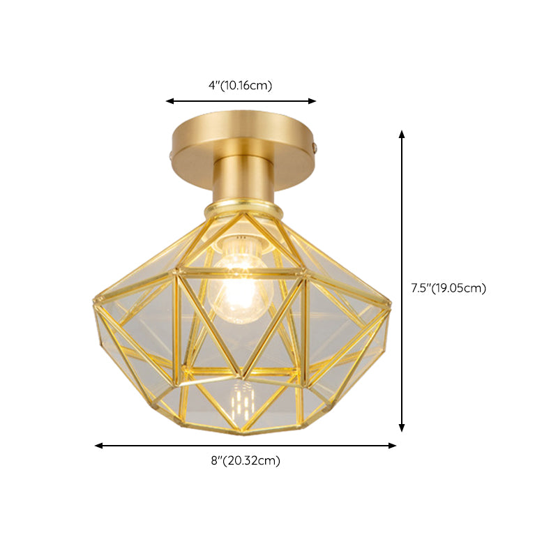 Gold Ceiling Mount Light 1-Light Ceiling Light with Glass Shade for Bedroom