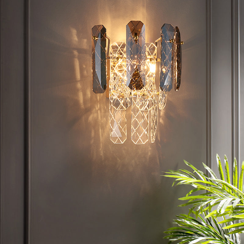 Modern Style Three-Tiered Wall Light Crystal 2 Light Sconces for Bedroom