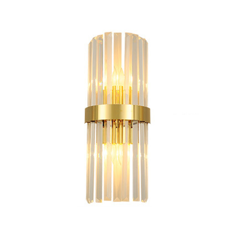 Crystal Half-Cylinder Shape Wall Sconce Modern Style 2 Lights Wall Light Fixture in Gold