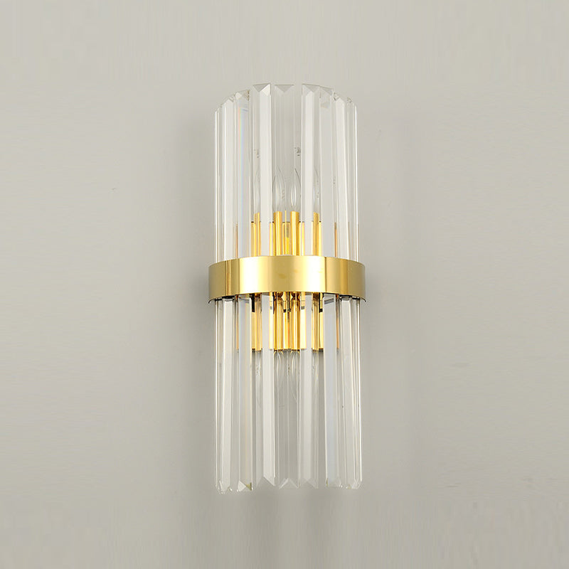 Crystal Half-Cylinder Shape Wall Sconce Modern Style 2 Lights Wall Light Fixture in Gold