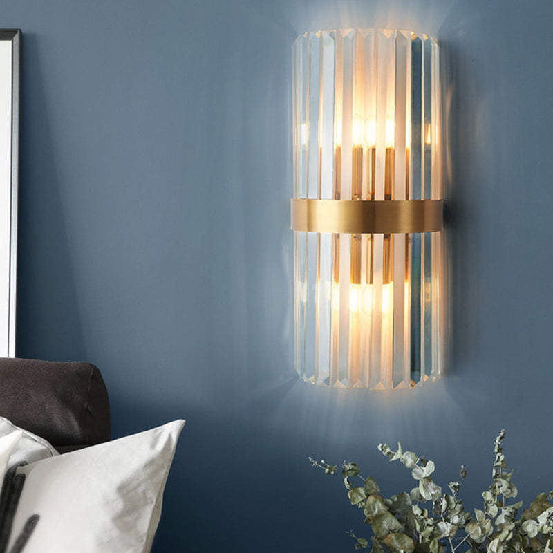 Crystal Half-Cylinder Shape Wall Sconce Modern Style 2 Lights Wall Light Fixture in Gold