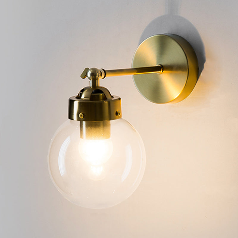 Industrial Style Ball Wall Sconce Glass 1 Light Sconces in Gold for Bedroom