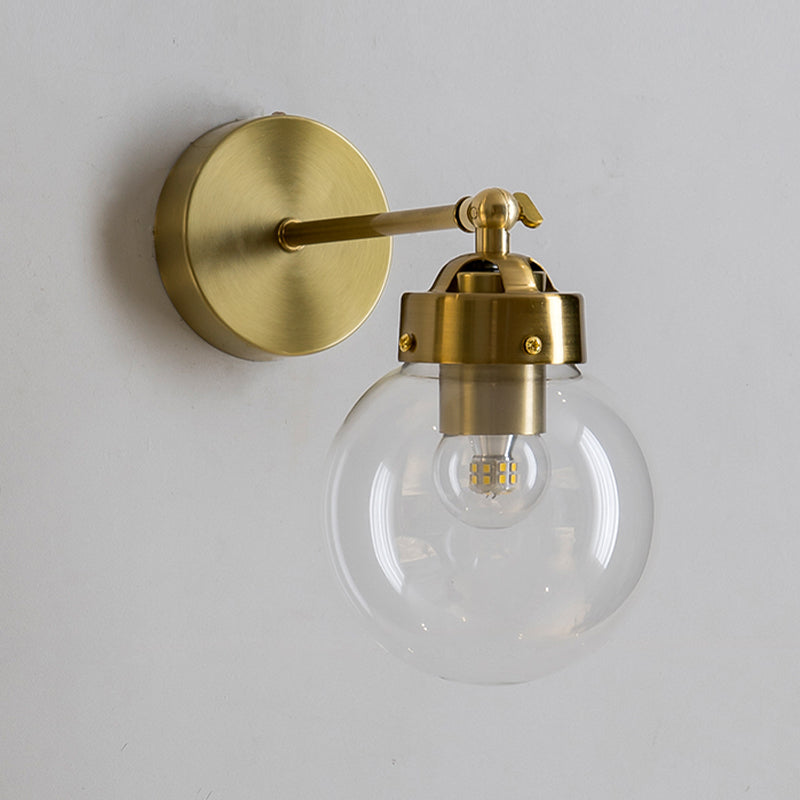 Industrial Style Ball Wall Sconce Glass 1 Light Sconces in Gold for Bedroom