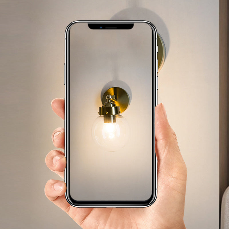 Industrial Style Ball Wall Sconce Glass 1 Light Sconces in Gold for Bedroom