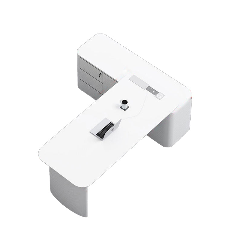 Contemporary White Executive Desk Cabinet L-Shape Office Desk Pedestal
