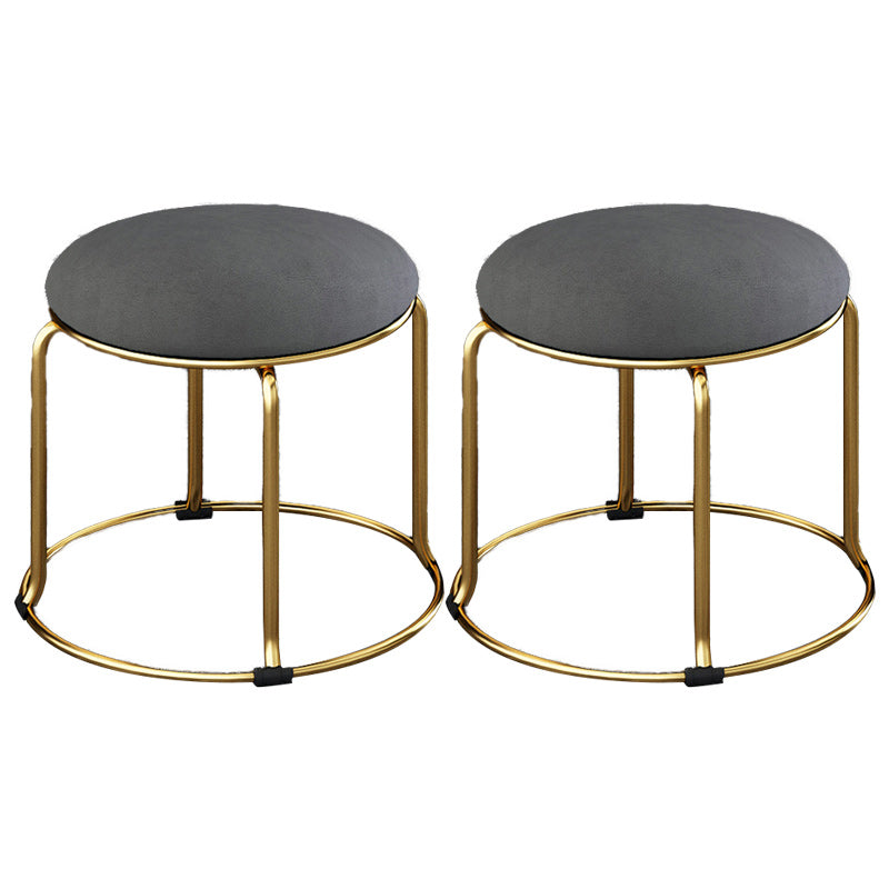 Fabric Round Pouf Plain Fade Resistant Metal Frame Contemporary Pouf