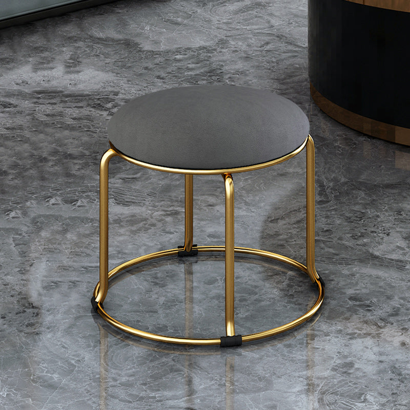 Fabric Round Pouf Plain Fade Resistant Metal Frame Contemporary Pouf