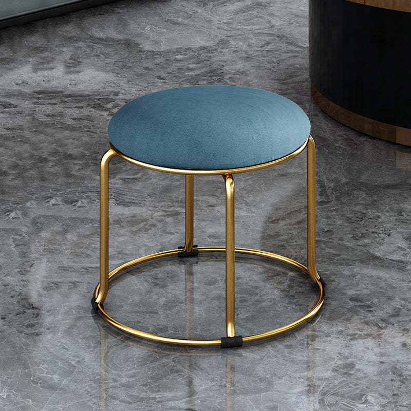 Fabric Round Pouf Plain Fade Resistant Metal Frame Contemporary Pouf