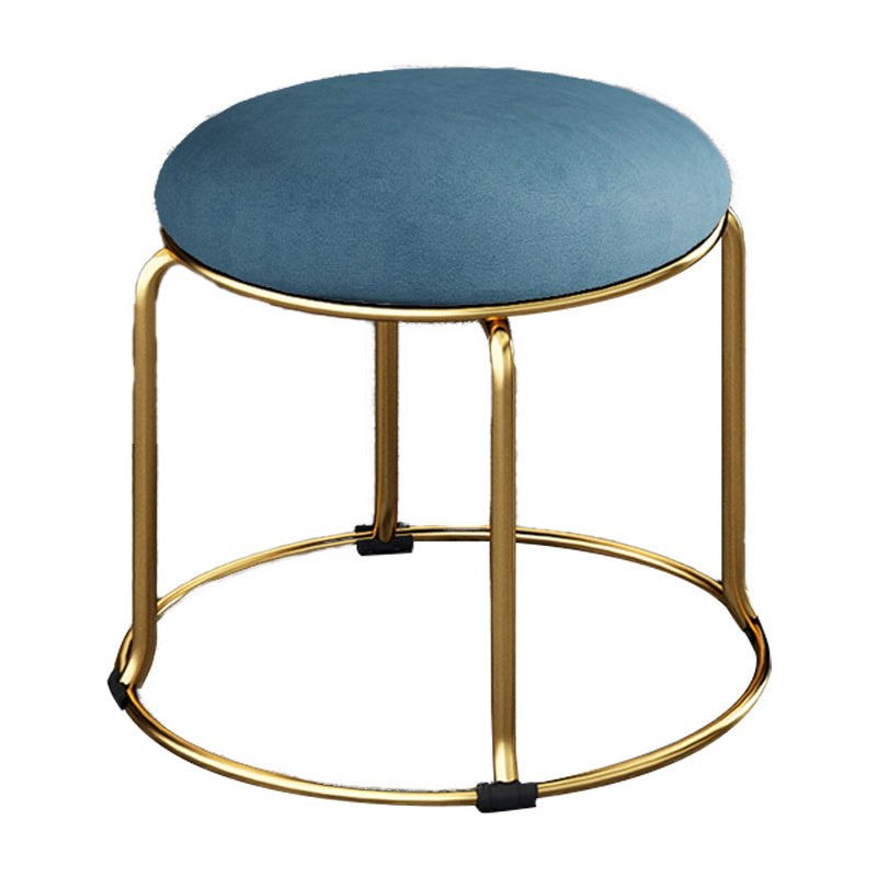 Fabric Round Pouf Plain Fade Resistant Metal Frame Contemporary Pouf