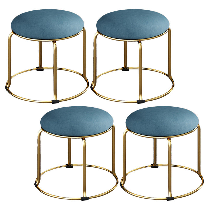 Fabric Round Pouf Plain Fade Resistant Metal Frame Contemporary Pouf