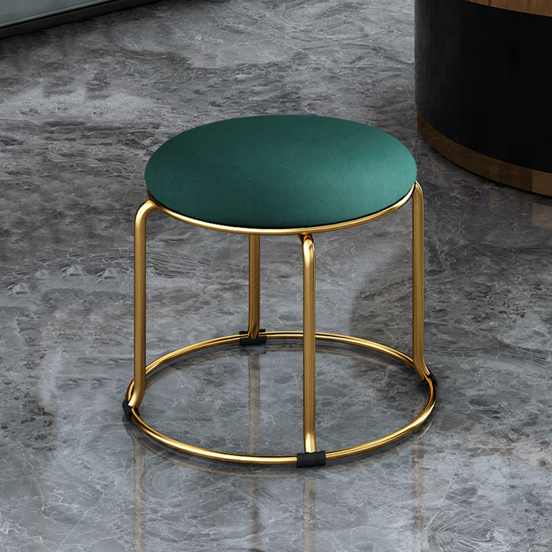 Fabric Round Pouf Plain Fade Resistant Metal Frame Contemporary Pouf