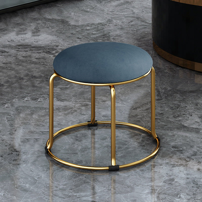 Fabric Round Pouf Plain Fade Resistant Metal Frame Contemporary Pouf