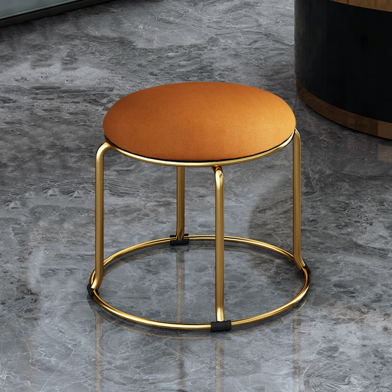 Fabric Round Pouf Plain Fade Resistant Metal Frame Contemporary Pouf