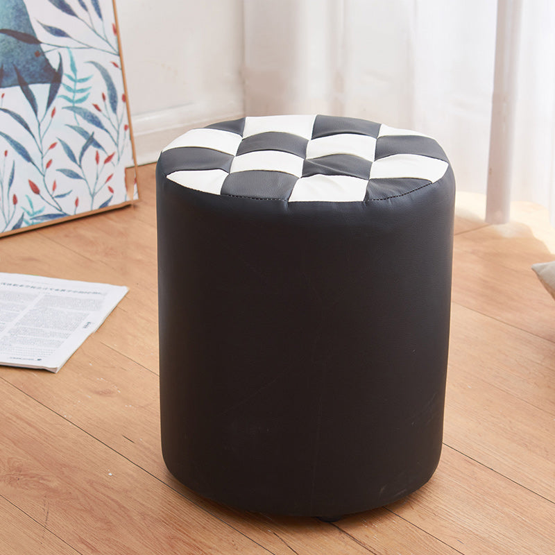 Contemporary Pouf Ottoman PU Leather Upholstered Tufted Square Pattern Round Ottoman