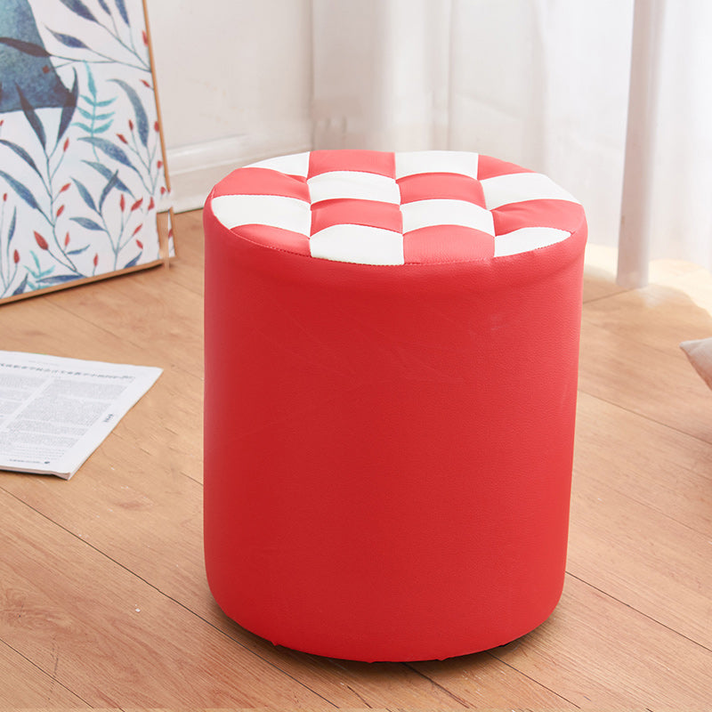 Contemporary Pouf Ottoman PU Leather Upholstered Tufted Square Pattern Round Ottoman