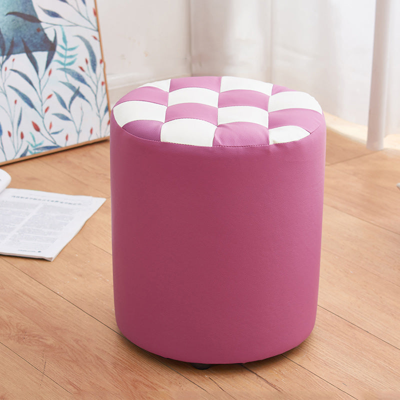 Contemporary Pouf Ottoman PU Leather Upholstered Tufted Square Pattern Round Ottoman
