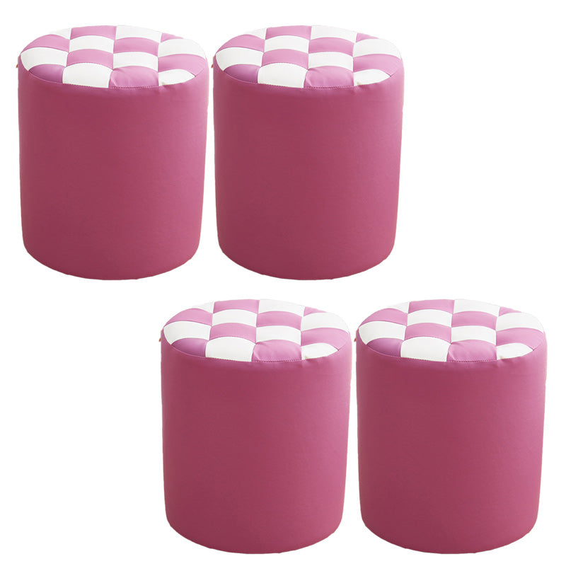 Contemporary Pouf Ottoman PU Leather Upholstered Tufted Square Pattern Round Ottoman