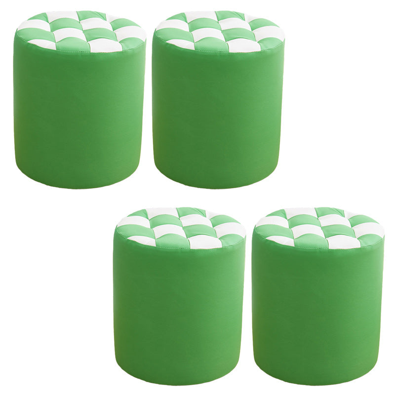 Contemporary Pouf Ottoman PU Leather Upholstered Tufted Square Pattern Round Ottoman