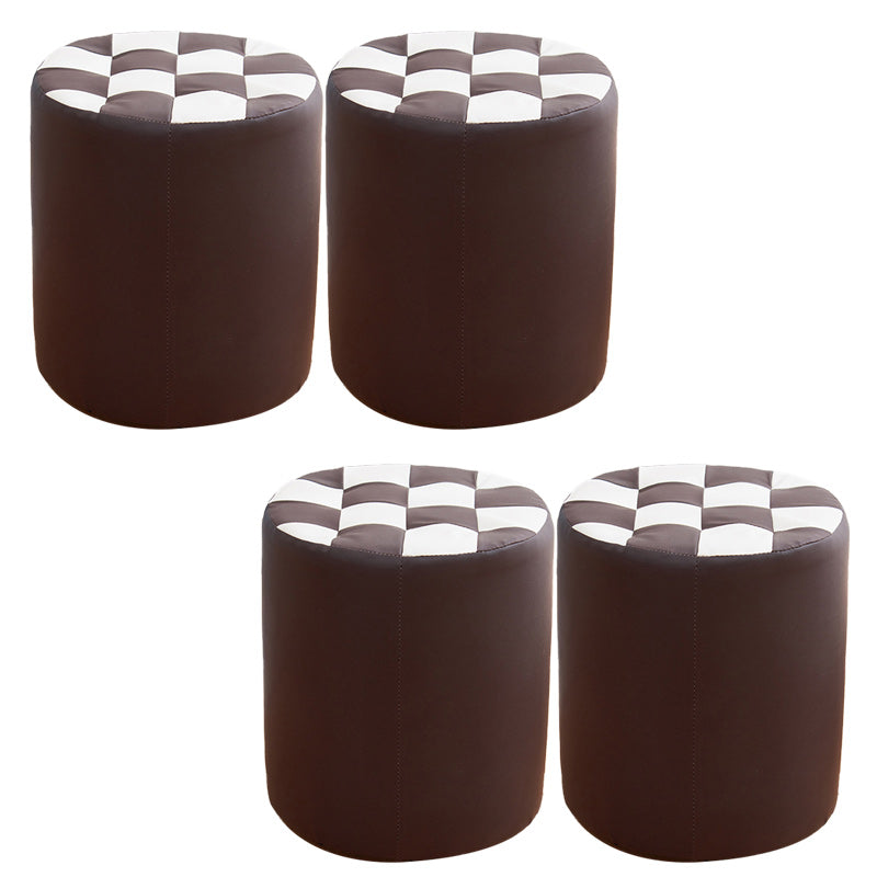 Contemporary Pouf Ottoman PU Leather Upholstered Tufted Square Pattern Round Ottoman