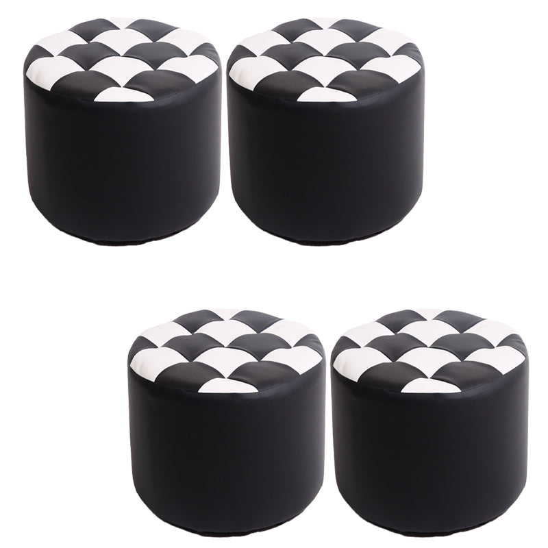 Contemporary Pouf Ottoman PU Leather Upholstered Tufted Square Pattern Round Ottoman