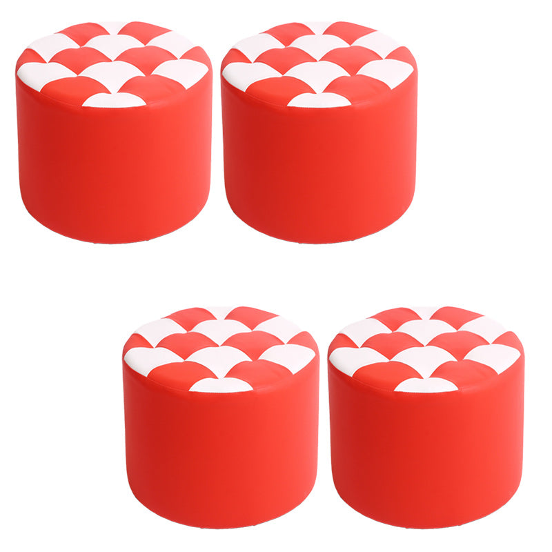 Contemporary Pouf Ottoman PU Leather Upholstered Tufted Square Pattern Round Ottoman