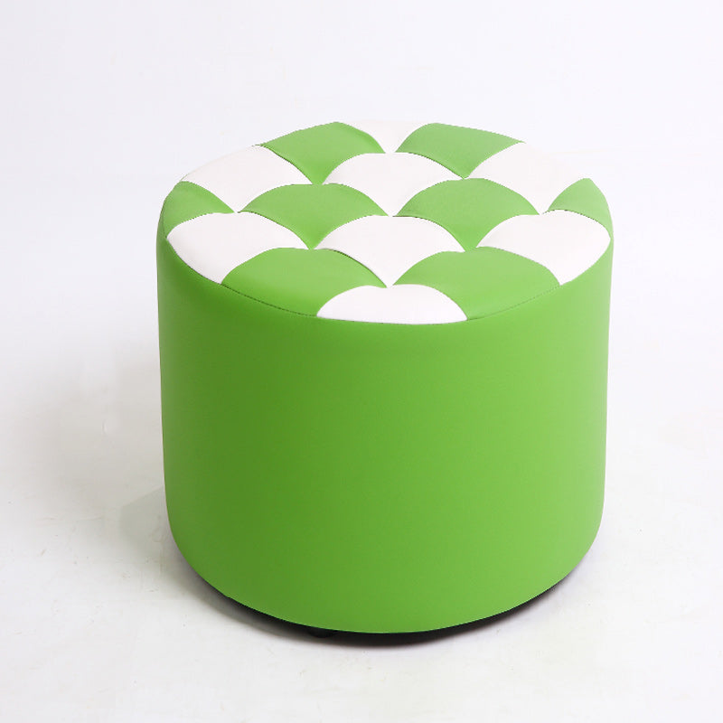 Contemporary Pouf Ottoman PU Leather Upholstered Tufted Square Pattern Round Ottoman