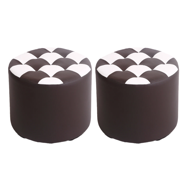 Contemporary Pouf Ottoman PU Leather Upholstered Tufted Square Pattern Round Ottoman