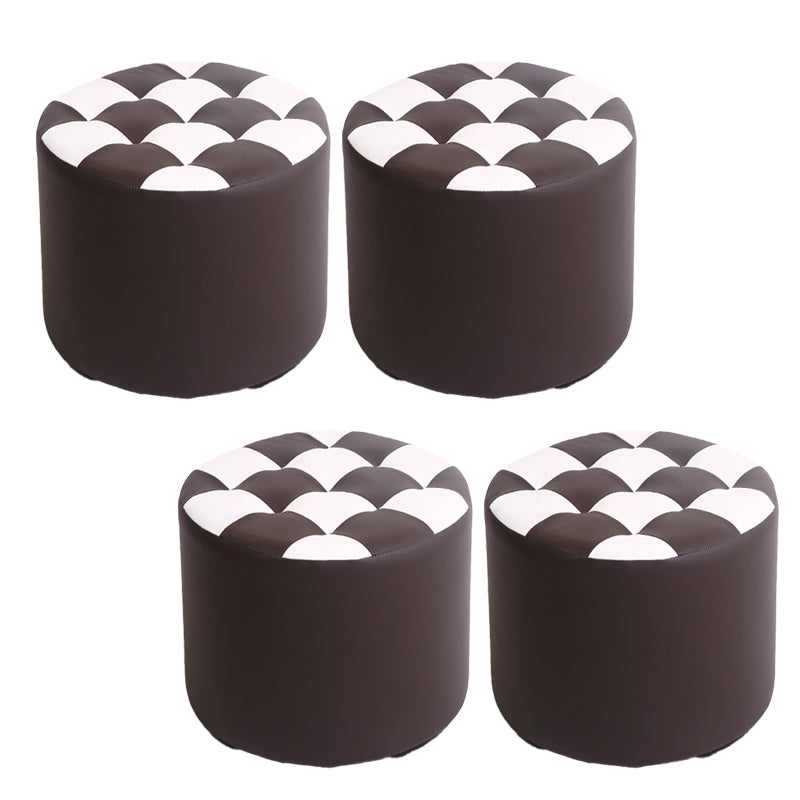 Contemporary Pouf Ottoman PU Leather Upholstered Tufted Square Pattern Round Ottoman