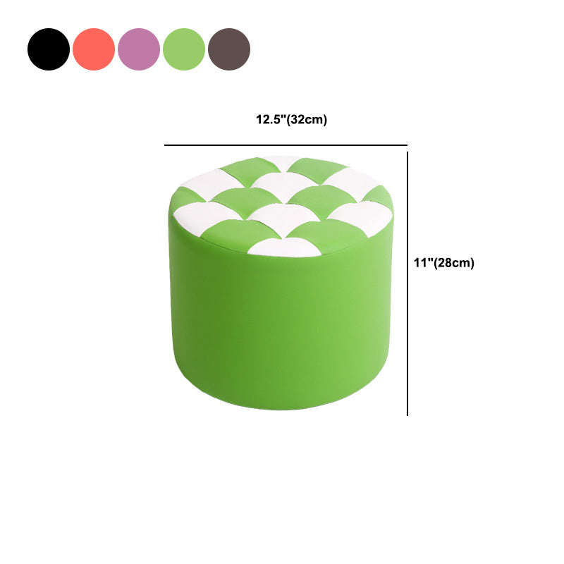Contemporary Pouf Ottoman PU Leather Upholstered Tufted Square Pattern Round Ottoman
