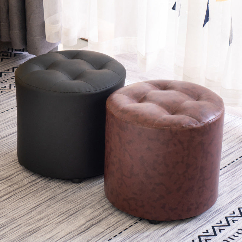 Tufted Pouf Faux Leather Cylinder Shape Water Resistant Whole Colored Pouf Ottoman