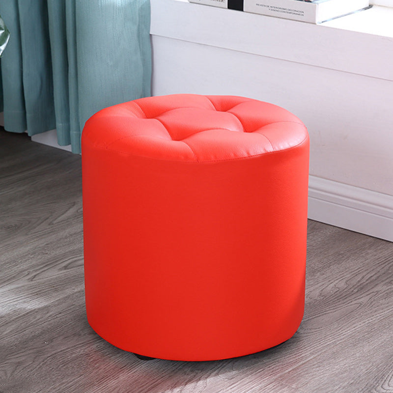 Tufted Pouf Faux Leather Cylinder Shape Water Resistant Whole Colored Pouf Ottoman