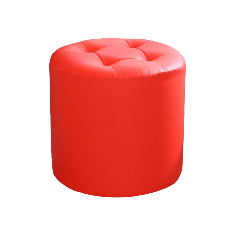 Tufted Pouf Faux Leather Cylinder Shape Water Resistant Whole Colored Pouf Ottoman