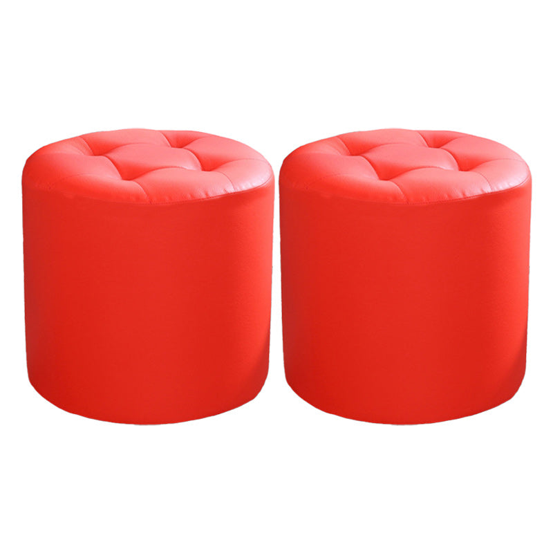 Tufted Pouf Faux Leather Cylinder Shape Water Resistant Whole Colored Pouf Ottoman