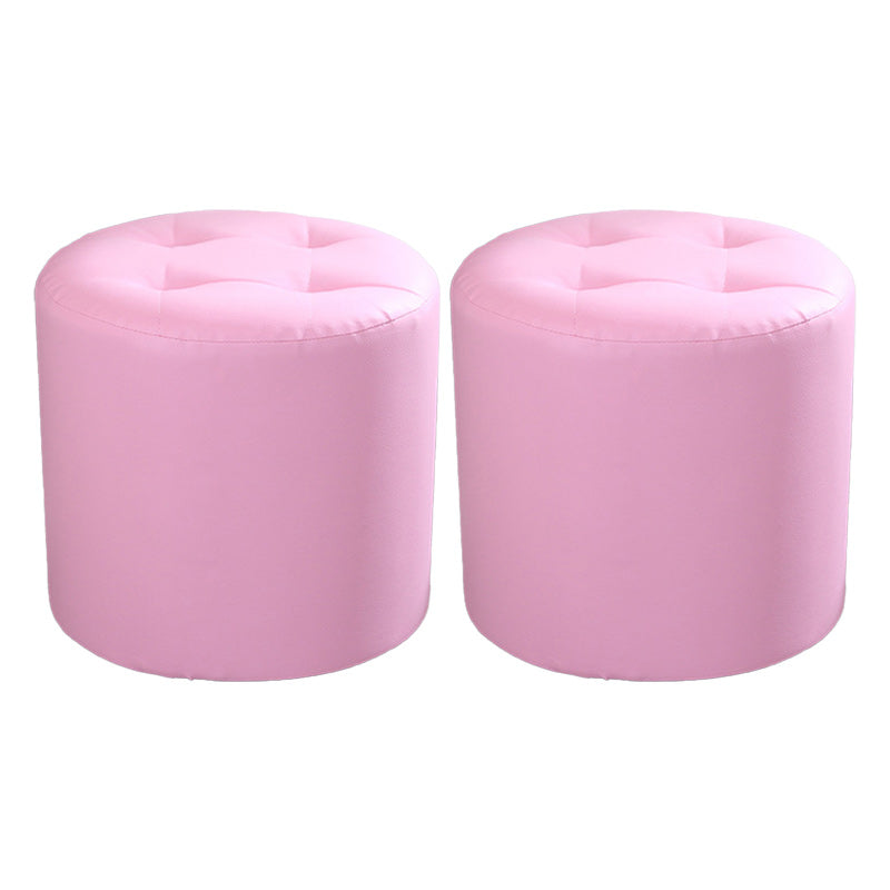 Tufted Pouf Faux Leather Cylinder Shape Water Resistant Whole Colored Pouf Ottoman