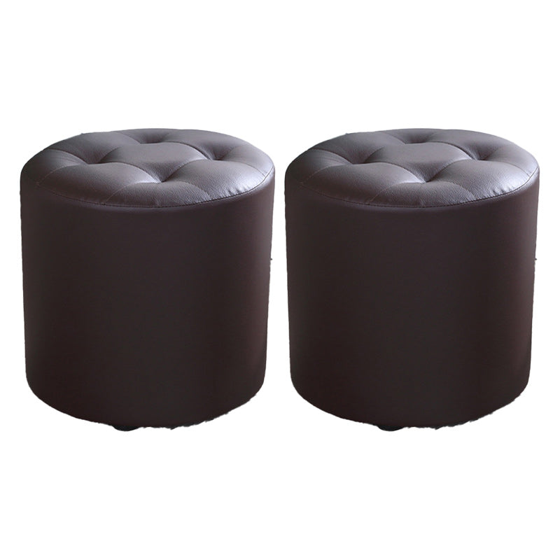 Tufted Pouf Faux Leather Cylinder Shape Water Resistant Whole Colored Pouf Ottoman