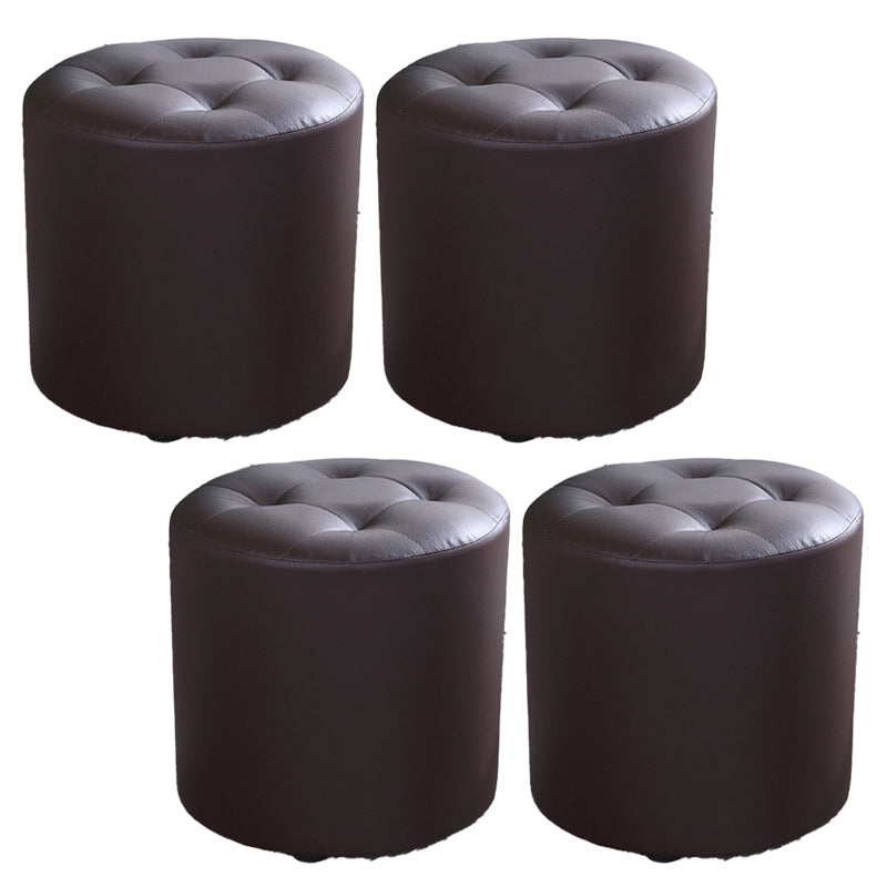 Tufted Pouf Faux Leather Cylinder Shape Water Resistant Whole Colored Pouf Ottoman