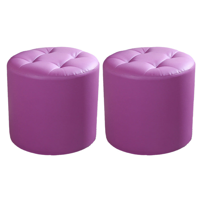 Tufted Pouf Faux Leather Cylinder Shape Water Resistant Whole Colored Pouf Ottoman