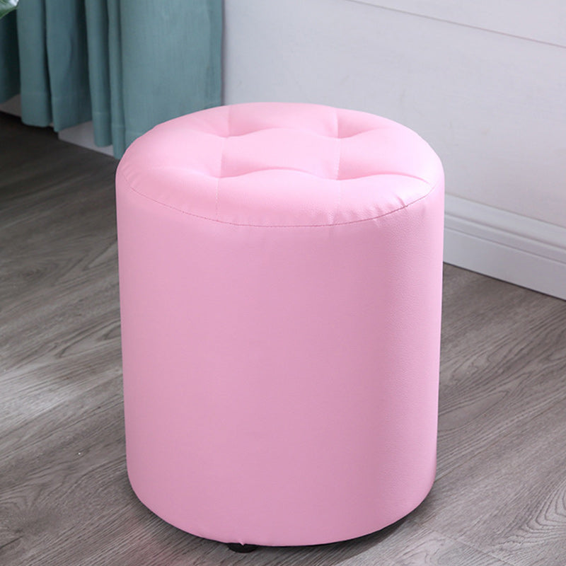 Tufted Pouf Faux Leather Cylinder Shape Water Resistant Whole Colored Pouf Ottoman