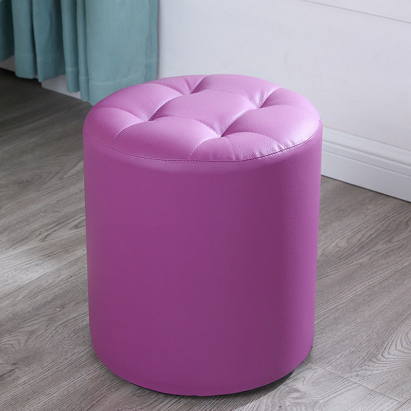 Tufted Pouf Faux Leather Cylinder Shape Water Resistant Whole Colored Pouf Ottoman