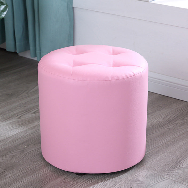 Tufted Pouf Faux Leather Cylinder Shape Water Resistant Whole Colored Pouf Ottoman