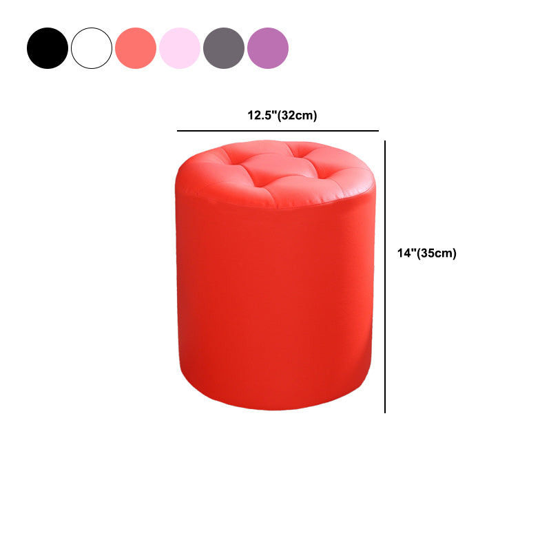 Tufted Pouf Faux Leather Cylinder Shape Water Resistant Whole Colored Pouf Ottoman
