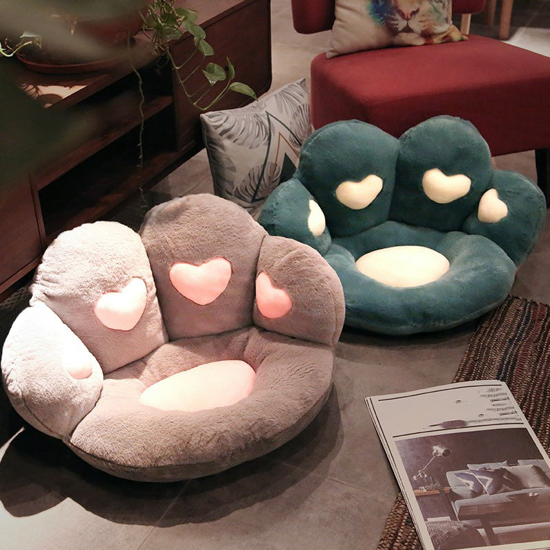 Contemporary Pouf Ottoman Velvet Upholstered Tear Resistant Cat Paw Shape Ottoman