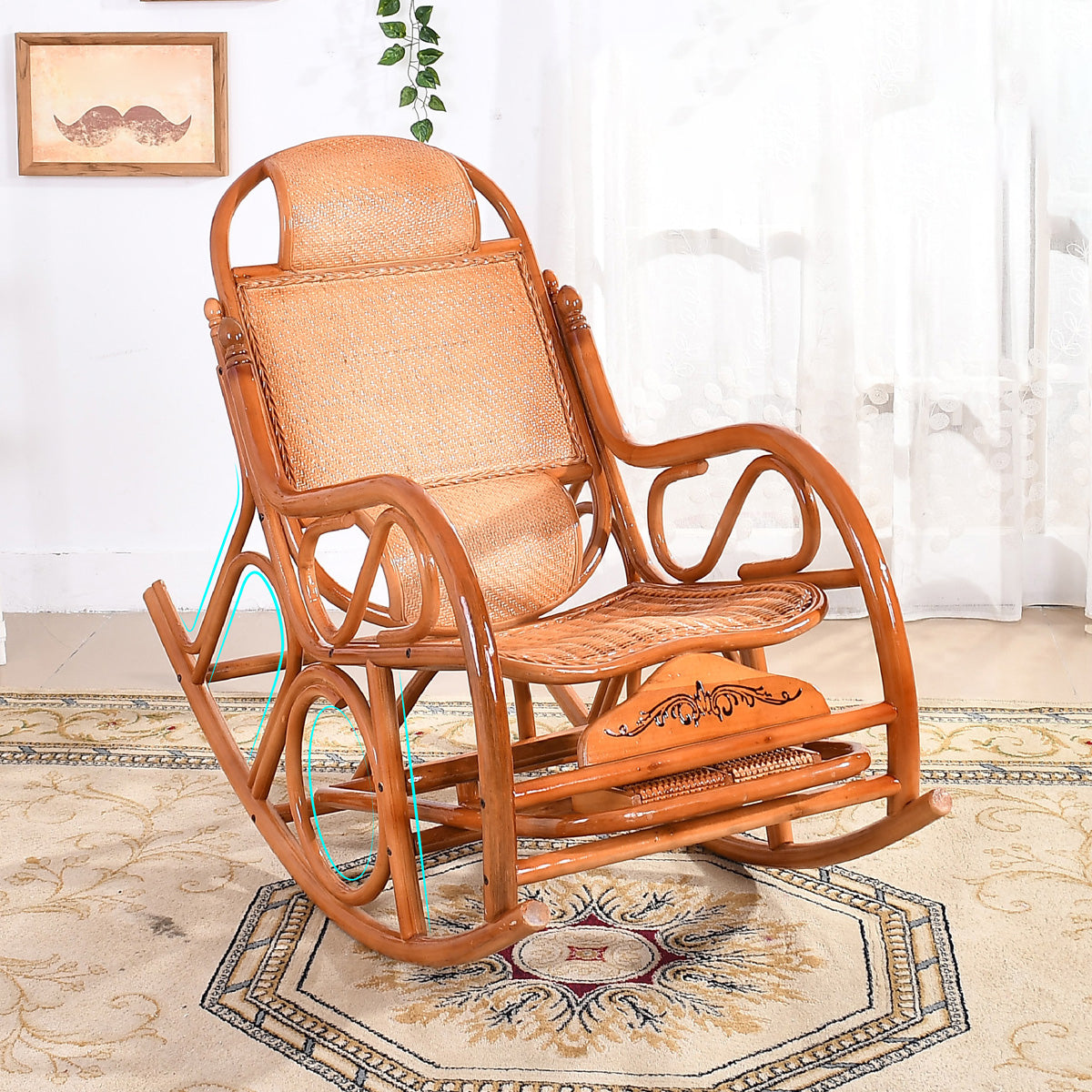 Traditional Rocking Chair Wicker Spindle Backrest Solid Color Indoor Rocking Chair