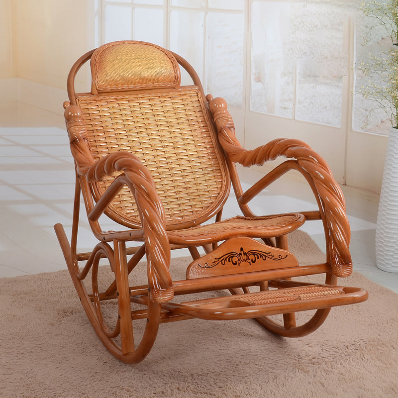 Traditional Rocking Chair Wicker Spindle Backrest Solid Color Indoor Rocking Chair