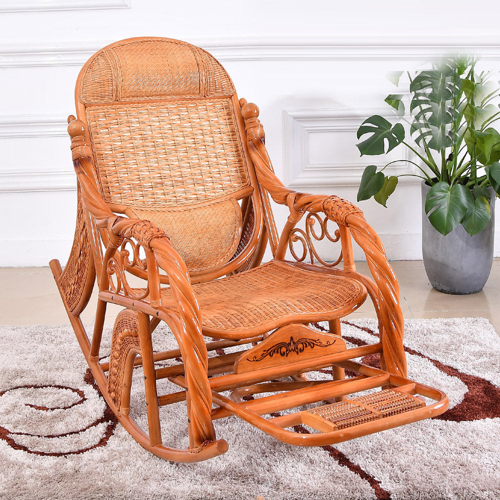 Traditional Rocking Chair Wicker Spindle Backrest Solid Color Indoor Rocking Chair