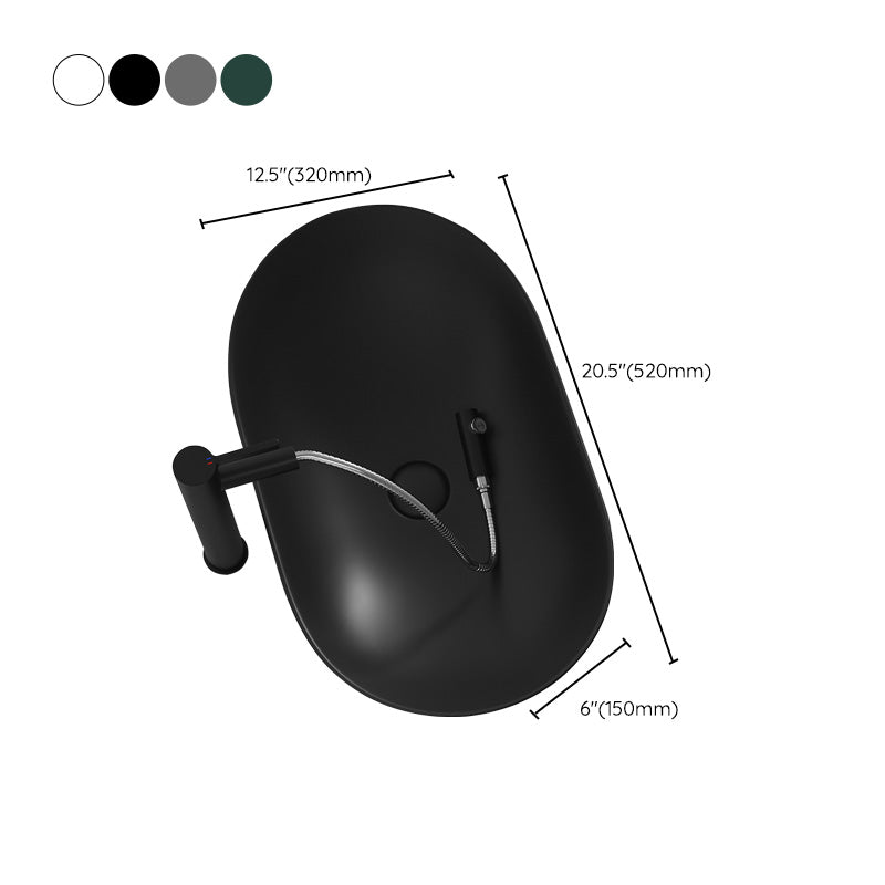 Contemporary Bathroom Sink Pop-Up Drain Porcelain Solid Color Oval-Shape Vessel