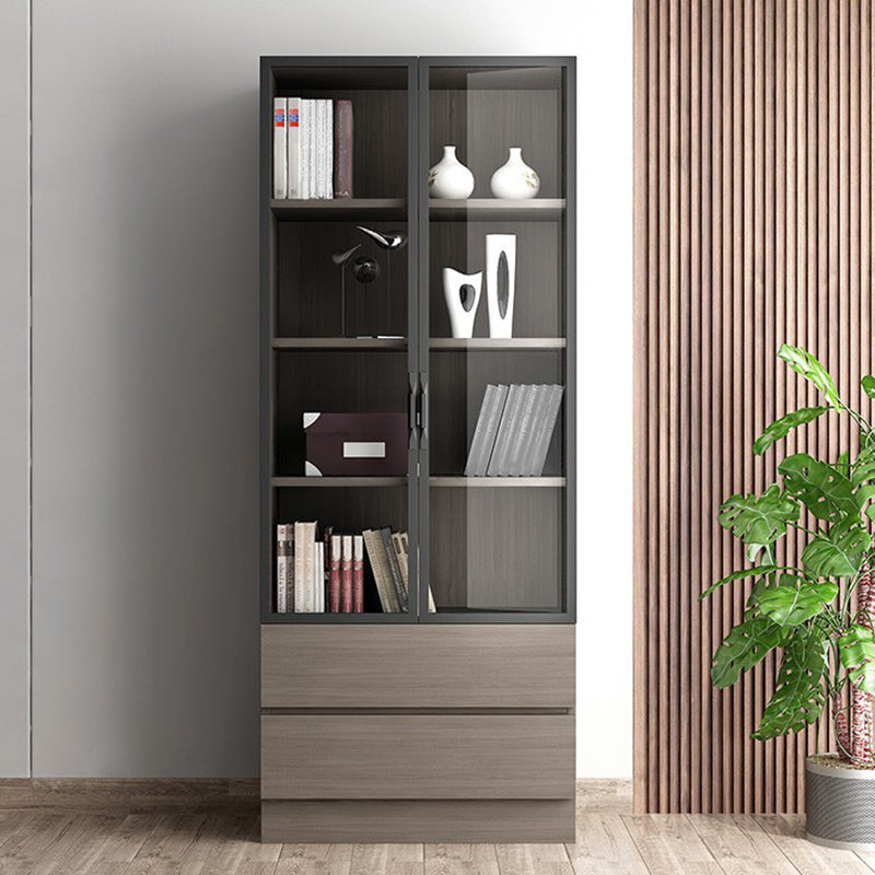 Contemporary Bookcase Closed Back Vertical Bookshelf with Doors