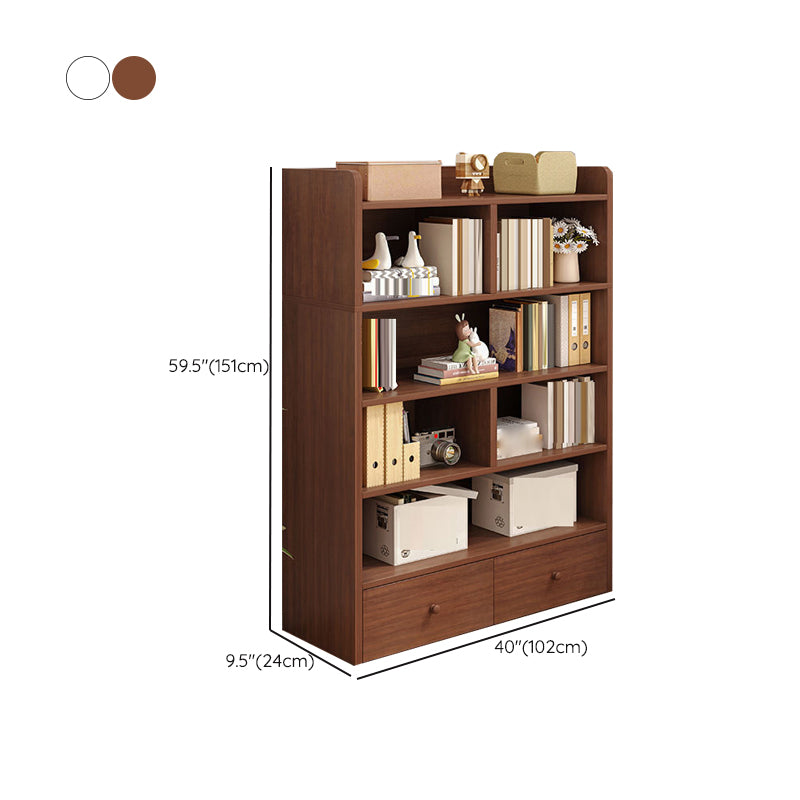 Engineered Wood Floor Bookcase Modern Vertical Closed Back Book Shelf with Drawers